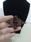 Vintage Purple Glass Cabochon Pink Crystal Faux Pearl Brooch Estate Jewelry