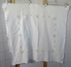 Vintage Cross Stitch Floral Cotton Linen Table Cloth Card Table Size White/Pink