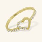 Empty Heart CZ Ring Real 10K Yellow Gold