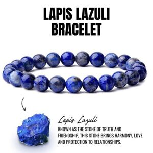 Natural 8mm Lapis Lazuli Stone Bracelet Blue Gemstone Stretch Bracelet Handmade
