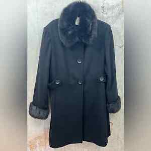 Monroe & Main VTG Sz XL Wool Black 3/4 Coat w/Faux Fur Collar/Cuffs Button Down