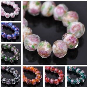 10pcs 10mm 12mm Rondelle Faceted Rose Flower Lampwork Crystal Glass Beads lot
