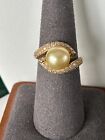 14k Yellow Gold, Golden Southm Sea Pearl and Diamonds Ring Size 7