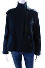 Akris Punto Womens Woven Long Sleeved Hooded Zippered Jacket Navy Blue Size 4