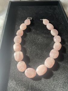 Vintage Natural Pink Rose Quartz Chunky Statement Necklace Big Beaded Gemstones