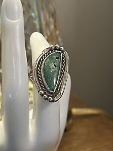 native american turquoise ring Size 6.5 Old Pawn, Navajo, Sterling