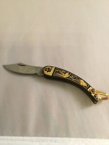 Vintage Toledo/Inox Spanish Damascene Gold Inlay Mini Scimitar Pocket Knife