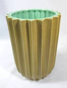 MID-CENTURY REDWING POTTERY RIBBED BROWN & TURQUOISE CYLINDER VASE 7