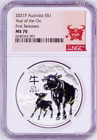 2021 Australia .9999 Bullion Silver Lunar Year of the OX NGC MS70 1oz $1 Coin