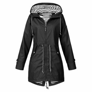 Women's Rain Jacket Windbreaker Lightweight Water-Resistant Hooded Trench Coat