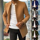 Mens Winter Casual Single Breasted Woolen Lined Mid Length Trench Coat Jackets