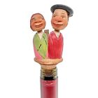 Vintage Hand Carved Wood Bottle Cork Stopper Kissing Couple ANRI