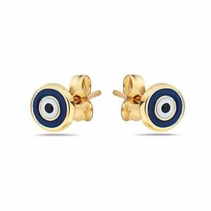 Solid 14K Gold Evil Eye Studs Earrings-with Real 14K Gold Butterfly Lock