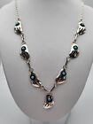 Native American Navajo Sterling Silver & Turquoise Shadowbox Bear Claw Necklace