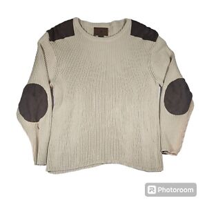 Duck Head Men's XL Expedition Ribbed Knit Sweater Elbow Patches Beige Sweater
