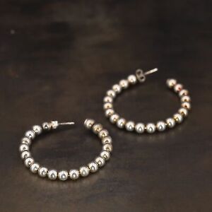 VTG Sterling Silver - SIGNED Ball Bead J-Hoop Post Earrings - 15g