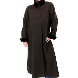 Vintage 90s Albert Nipon Long Black Wool Faux Fur Button Front Overcoat size 12