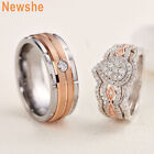 Newshe Rose Gold His and Her Wedding Ring Set Men Tungsten Women 925 Silver