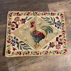 Needlepoint Chicken Rooster Throw Rug Country Farmhouse Hand Hooked Wool 27x20”