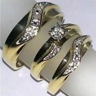 2Ct Real Moissanite His/Hers Engagement Set Trio Ring 14K Yellow Gold Plated