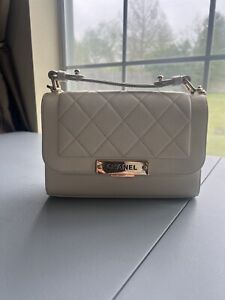 Chanel Medium Label Click Flap Quilted Grained Calfskin White #79