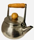 Stainless Steel Quaint Tea Kettle w/wooden Handle and Lid Topper Vintage