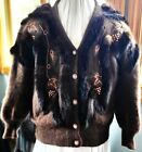 Vintage Vango Angora Rabbit Fur Sweater~Cardigan in Brown~Gold Button Beads~Boho