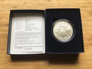 2008 W American Silver Eagle Dollar Coin With OGP & COA Burnished