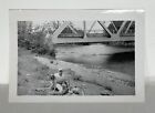 New ListingVintage Photo Black White Snapshot Man With His Cute Dog Sitting By The River