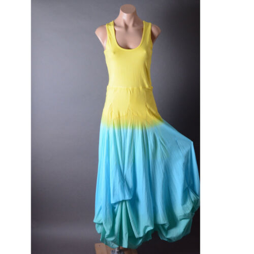 Yellow Blue Green Ombre Mermaid Victorian Bohemian Boho Sundress Maxi Dress SML