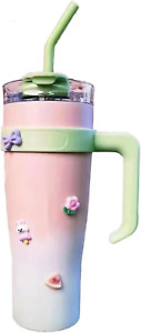 40Oz Tumbler with Handle Straw Lid Fashion Large Double Stainless Steel Pink