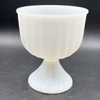 New ListingWhite Milk Glass Ribbed Pedestal Planter Dish Vase - Vintage MCM - 6 1/2