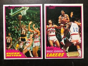 Magic Johnson 1981-82 Topps Basketball Card #21 & 109 Super Action SHARP! LAKERS
