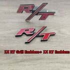 2X OEM For R/T Front Grill Emblems RT Badge Trunk Rear Red Car Aluminum Stickers (For: R/T)