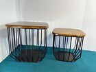 Nesting Coffee Table Set of 2 End Tea Table with Black Metal Frame Wooden Top
