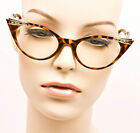 Vintage Style Cat Eye Black Brown Tortoise Clear Crystals Eyeglasses Frames 1317