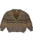VINTAGE Mens Cardigan Sweater 3XL Grey Fair Isle Wool BZ09