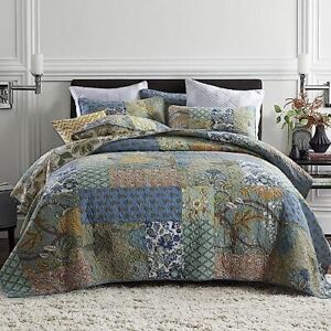 Cotton Bedspread Quilt King size (96by108inch) Rustic Patchwork Branch Floral