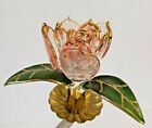 Rose Flower Glass Clip On Christmas Ornament Vintage Pink w Gold Trim 3 inch