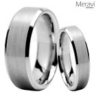 His & Her Silver Tungsten Brushed Mens Wedding Band Promise Engagement Ring Set