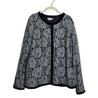 Joan Rivers Womens Cardigan XL Gray Black Lace Overlay Button Front