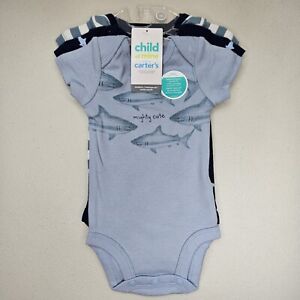 Carters Baby Boy Bodysuit Set Newborn 0 Months 3 Piece Blue Shark Great Gift