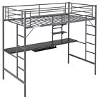 Twin Size Loft Bed W/ Desk and Storage Heavy Duty Metal Loft Bed Frame