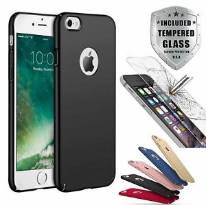 Case Ultra Thin Slim Hard Cover+ Tempered Glass For Apple iPhone 8 6S 7 / 7 Plus