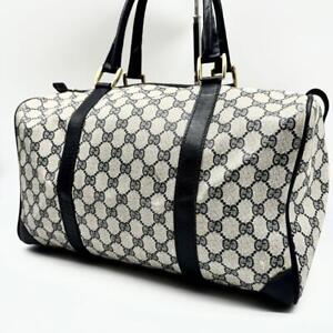 Rare Gucci Boston Bag Handbag GG Navy PVC Leather Women's Purse Authentic