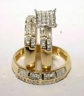 2Ct Round Cut Real Moissanite His & Her Trio Ring Set 14K Yellow Gold Plated