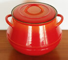 Near Mint Vintage Descoware FE Belgium Flame Red Enamel Cast Iron Bean Pot 3qt