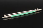 925 Sterling Silver - Vintage Antique Linear Green Enamel Brooch Pin - BP9766