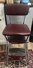 Vintage Cosco Yellow Step Stool Chair w/Pull Out Steps & Chrome Legs 1950s-used