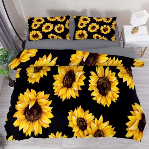 3 Piece Bedding Set Beautiful Sunflower Duvet Covers with Pillowcases sz Queen